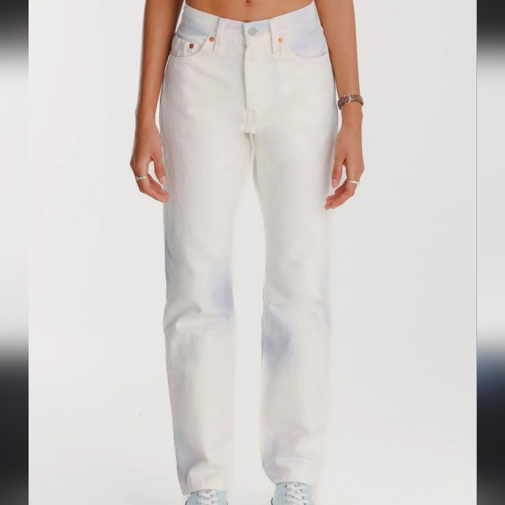 Levis Women's Original High Rise Straight Leg White Tie-Dye Pants Jeans Size 27